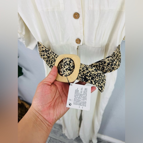 NWT Zara Cream White Linen Jumpsuit Woven Belted Mid Sleeve Romper Size Medium - Picture 8 of 11